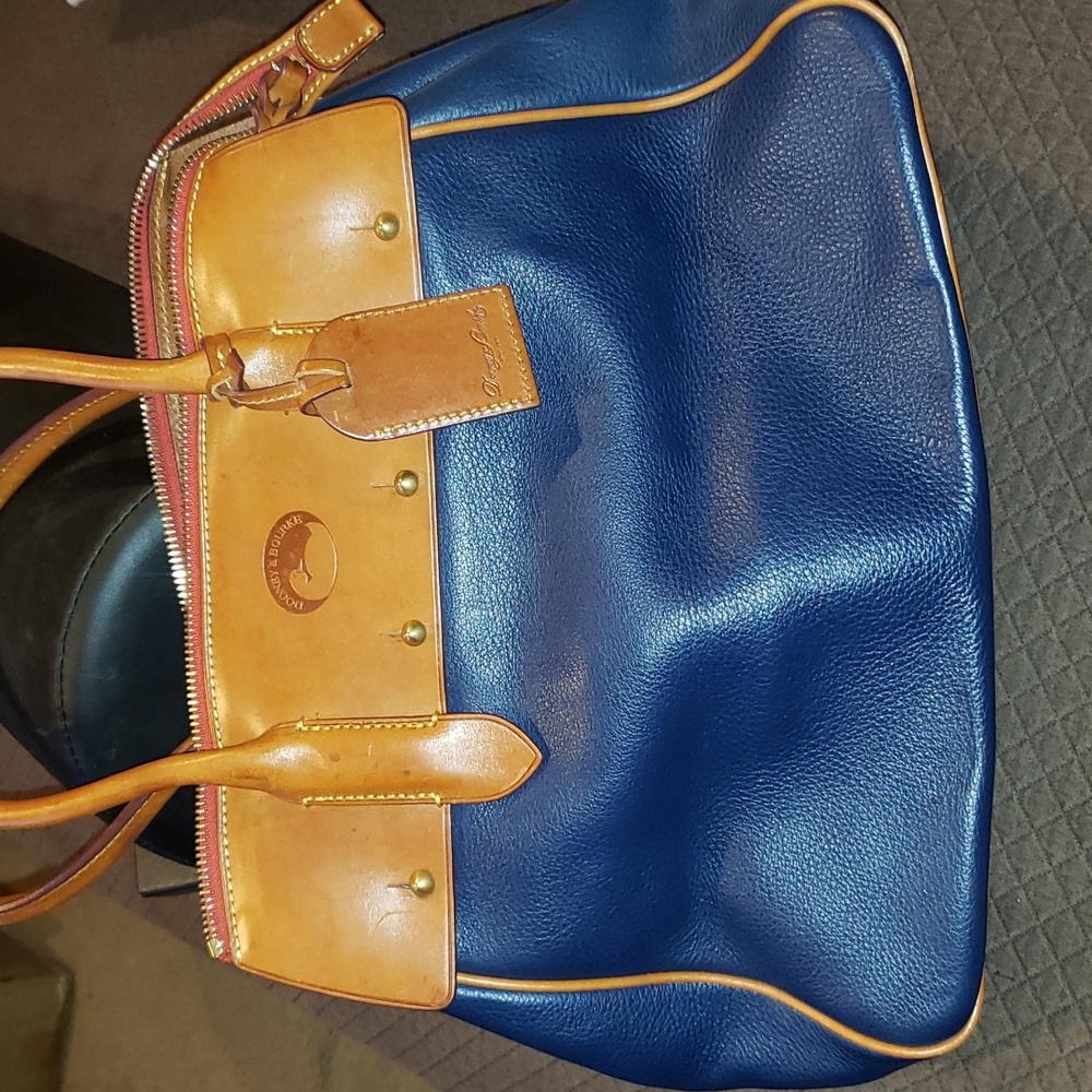 Dooney & Bourke Navy with Tan Leather Trim Tote Satchel - Picture 6 of 12